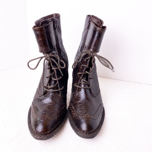 Born Crown Cranford Leather Ankle Boots 8 M Brown Wingtip Lace Up Boots - Picture 5 of 11